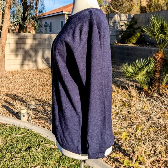 1990s Vintage Anna Gray Womens Small Navy Acrylic Cable Knit Accent Cardigan EUC - Picture 4 of 7